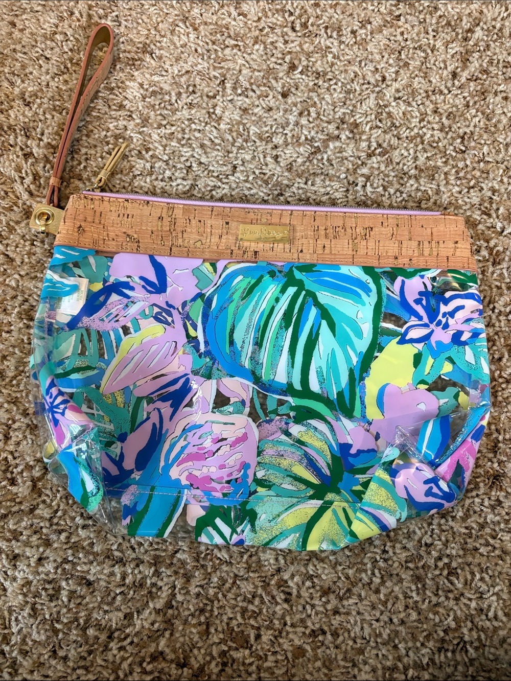 Lilly Pulitzer NWOT Tropical Floral & Cork Zip Pouch
